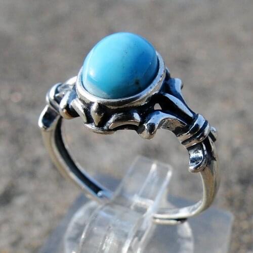 925 Sterling Silver Wholesale Antique 6x8 MM Oval Shape Blue Natural Larimar Rings For Engagement
