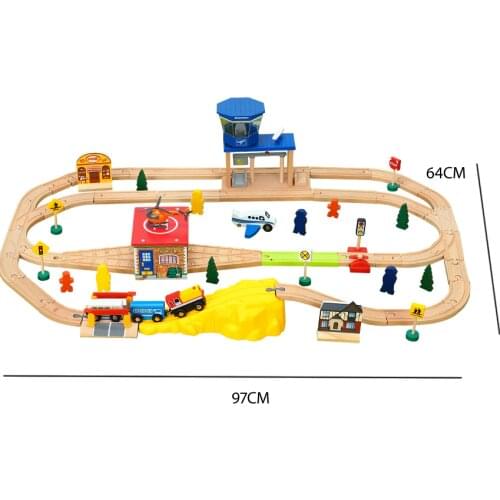 Airport Transport Train Wooden Track Set Children Assemble Rail Car Toy Compatible with Wooden Train Tracks and Electric Trains