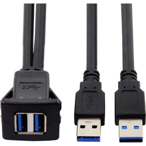BAAQII 2 Port Dual USB 3.0 Male to Female Extension Flush Mount Cable Car Dashboard Easy To Install Use CE1677