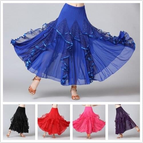 Ballroom Dance Skirt Modern Tango Waltz Latin Long Swing Mesh Sequin 904-B130