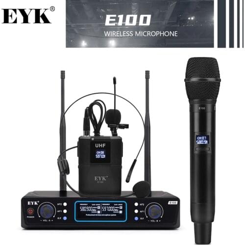 EYK E100 UHF Wireless Microphone System handheld+bodypack 500-900MHZ 60M Distance Suitable for classroom/small show