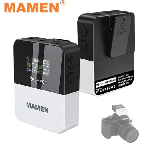 MAMEN UHF Wireless Microphone System Lavalier Mic with Transmitter for SLR Camera Smartphone Video Interview Record Microphone