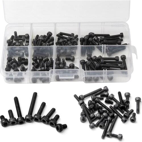 120Pcs Carbon Steel Hex Bolt Cylinder Head Black Bolt Hardware Fastener Screw Kit M3* 4/5/6/8/10/12/18/20