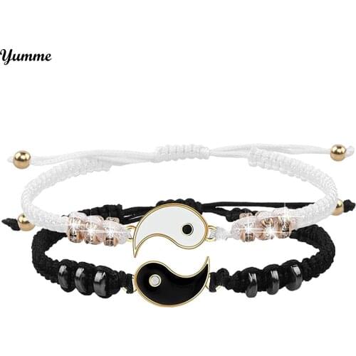 Yin Yang Tai Chi Bracelet Adjustable Tai Chi Rope Bracelet Jewelry Handmade Gossip Rope Couple Friendship Lovers Charm Bracelets