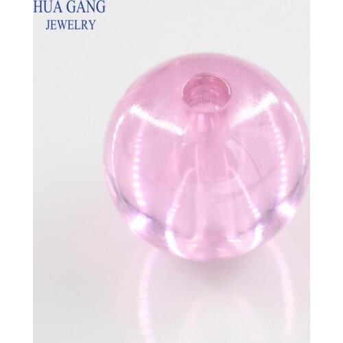 Pink Stone Round Hole CZ Beads Cabochon Cut Synthetic Gems Cubic Zirconia Bead For Jewelry Making Size 6mm~12mm Wholesale