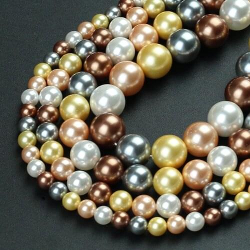Brown Yellow Colorful Shell Pearl Beads Round Loose Spacer Beads For DIY Jewelry Making Bracelet Accessories 15'' 6/8/10/12mm