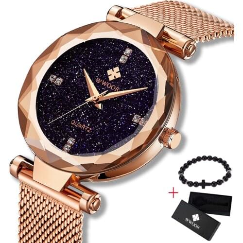 New Fashion Crystal Lady Watches WWOOR 2019 Luxury Brand Women Dress Watch Waterproof Rose Quartz Wrist Watches Relogio Feminino