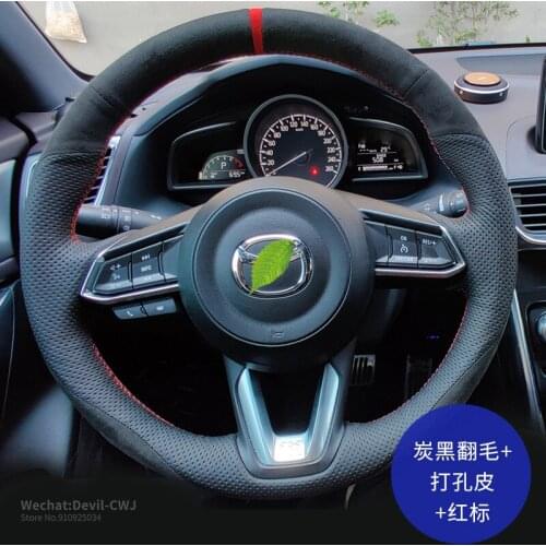 Steering wheel cover for Mazda CX4 Atenza Axela3 Mazda 6 CX5 CX8 hand-stitched leather grip cover Auto parts car accessories