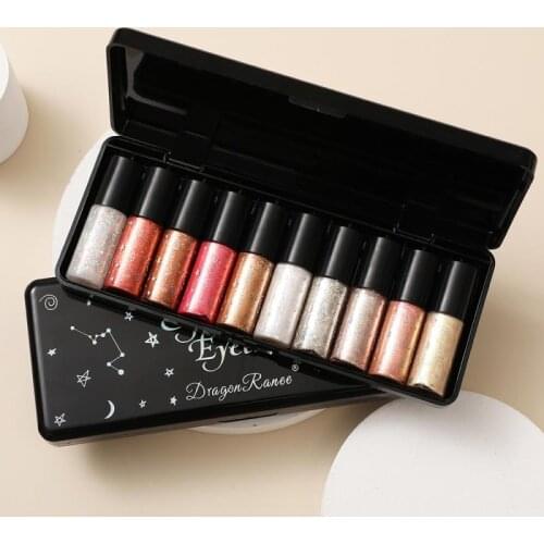 DRA 10 Color Liquid Eyeliner Makeup Set Cosmetic Diamond Shining Fine Pearlescent Eye Shadow Color-rendering TSLM2