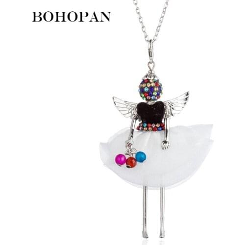 Colored Doll necklace Women Black White Angle Baby Alloy Doll Pendant Necklace Long Chain Charm Jewelry Girl Gifts Bijoux Femme
