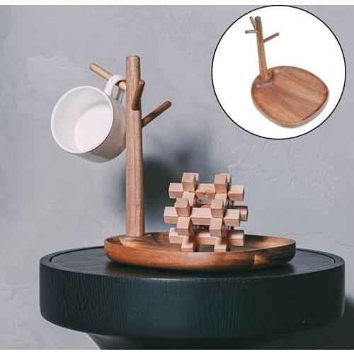 Wood Jewelry Tray with Tree Rack, Trinket Dish Catchall Tray Jewelry Stand Hanging Organizer, Home Decor Key Storage Holder