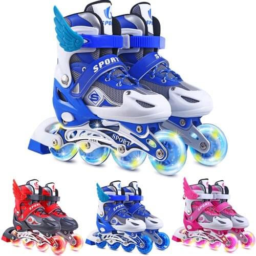 Childrens Skates Roller Skates Luminous High Elastic PU Wheels 5 Adjustable Sizes Breathability Durability Gifts For Children