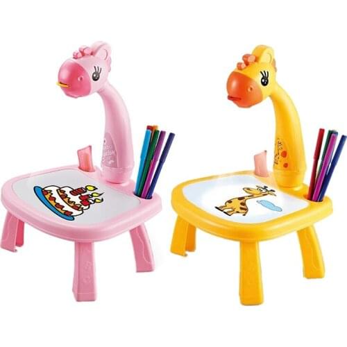 Kids Drawing Desk with Giraffe Projector Educational Toys Machine with Function Detachable Projection Painting Table