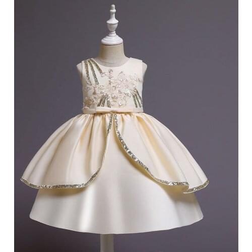 Childrens Dress 2021 Summer New Embroidered Sequined Satin Cloth Little Girls Birthday Party Dresses For Girls Princess Dresses