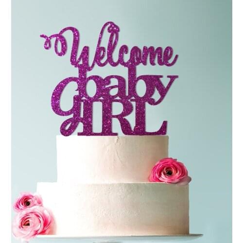Welcome Baby Girl Cake Topper Baby Shower Baby Boy Glitter Cake Decor Custom happy birthday Cake Topper Event Decorations