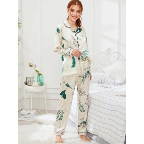 Homewear Pajamas Womens Autumn Chic Printed Long Sleeve 2-Piece Set Simple Pijama Feminino Wm