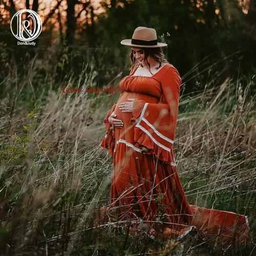 Don&Judy 2021 Boho Style Maternity Kaftan Dress for Photography Maternity Photo Shoot Maxi Gown Pregnancy Women Long Dresses