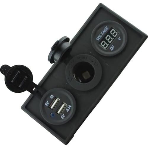 Twin USB LED Voltmeter Charger Power Adapter Panel with Waterproof Cap Cover for 12V Car Marine Truck