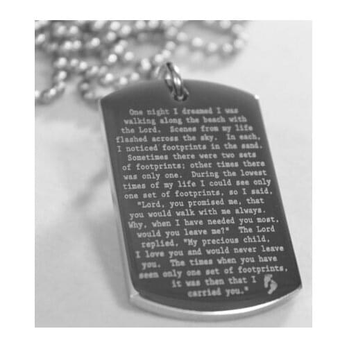 Low price FOOTPRINTS IN THE PRAYER STAINLESS STEEL SHINE CROSS PRAYER DOG TAG High-quality steel laser engraved dog tag