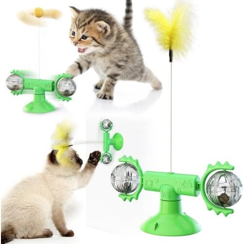 Pet Toys Cat Interactive Puzzle Training Turntable Windmill Ball Whirling Feather Toys For Cats Kitten Play Game Cat Supplies