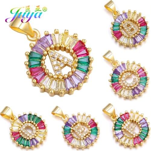 Juya DIY Multicolor Crystals 26 Alphabet A-Z Initial Gold Letter Charms For Women Men Name Bracelet Necklace Jewelry Making