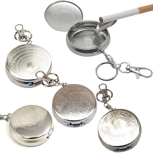 Round Pocket Portable Cigarette Ashtray with Lid Keychain by Stainless Steel DIN889