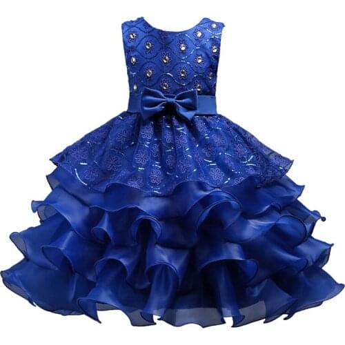 Hot-selling Korean version of the big girls ruffle dress in summer, childrens bow multi-layer lace dress