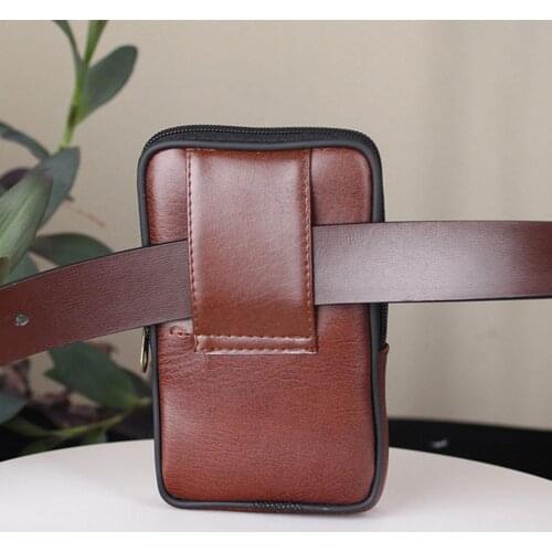 Men Mini Waist Bags For Phone Coins Containers Portable Bag PU Zipper Bag Phone Belt Vintage Pouch Leather Durable Outdoor F7E6