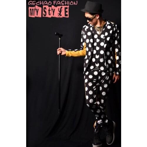 Large wave splicing blazer men suits designs jacket mens coat stage costumes singers clothes dance star style dress punk rock
