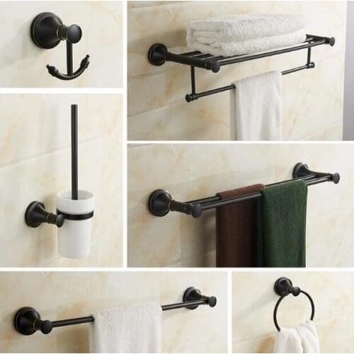 Bathroom Accessories Set, Black Oil Brushed Toilet Brush Holder,Paper Holder,Towel Bar,Towel Holder bathroom Hardware set