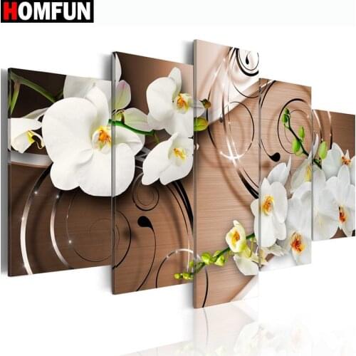 HOMFUN 5pcs Full Square/Round Drill 5D DIY Diamond Painting "flower" Multi-picture Combination Embroidery 5D Decor A14782