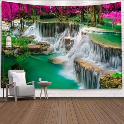 New arrival Wholesale 3D Beach Waterfall Landscape Beautiful Forest Stream Printing Wall Carpet Yoga Mat Home Decor Tapestry