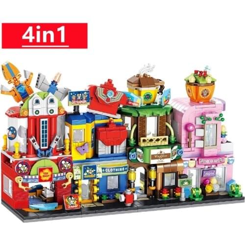 New City Street View Clothing Store Dessert Coffee Shop Series Model Diy Kits Building Blocks Kids Education Toys For Girl Gifts