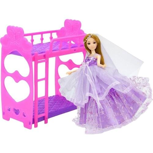 Mini Plastic Bunk Bed Doll House Double Sleep Bed Bedroom Dual-layered Bed Furniture Accessories for Barbie Dollhouse Toy