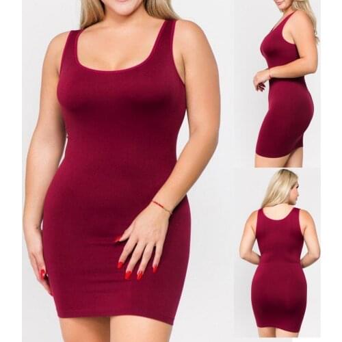 Plus Size Dresses For Women 4xl 5xl 6xl Party Bodycon Dress Elegant Midi O-neck Solid Color Sleeveless Sexy Dress Women Club#g6