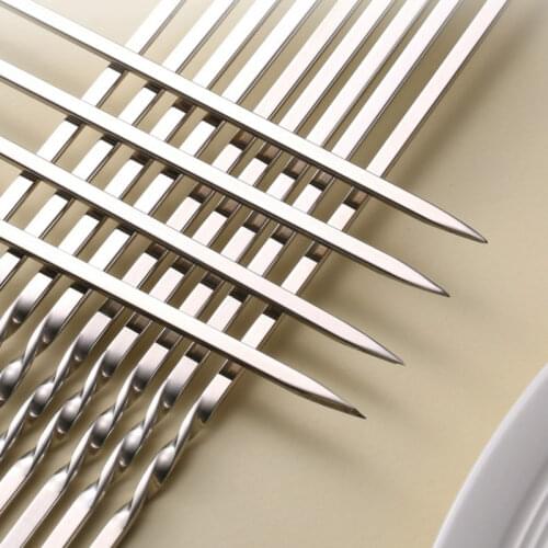 Summer 10 barbecue skewers logo repeated use flat stainless steel roast pin bar kitchen outdoor camping picnic tool 35 cm