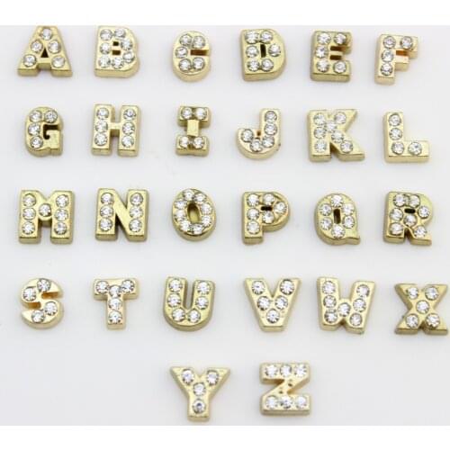 Rhinestone A-Z Letter Alphabet Charms Gold Color Alloy Floating Charms For Lockets 130pcs