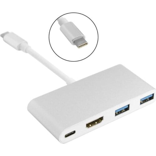 USB 3.1 Type C to HDMI HDTV &Dual USB HUB OTG & USB-C Female Charger Adapter for Laptop & Macbook