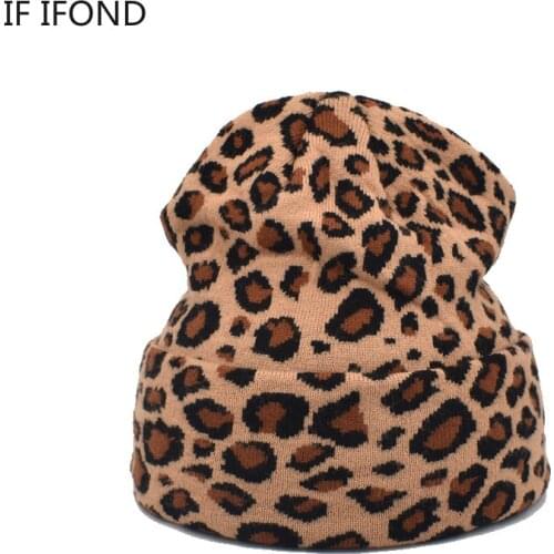 Spring Knitted Beanie Hat for Women Fashion Leopard Hip-hop Skullies Cap Outdoor Ski Cap bonnet hat