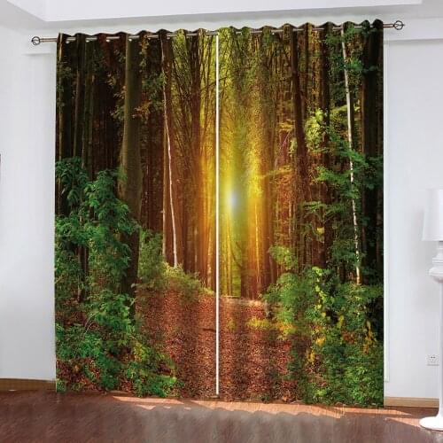 High quality custom 3d curtain fabric green forest curtains Photo Fashion Customized 3D Curtains Drapes Cortinas