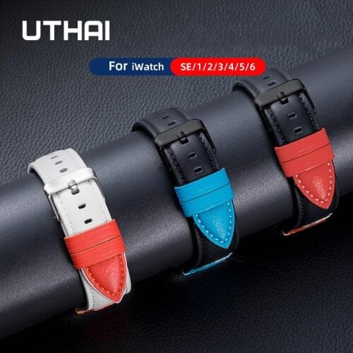High quality Leather loop Band For iWatch All series 44mm 40mm Sports bracelet for Apple watch6 SE 5 4 3 2 1 42mm 38mm UTHAI A65