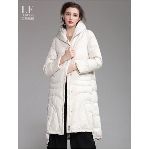 2019 new design white down jacket drawcord loose short front and long back large size women jackets winter fashion warm coats