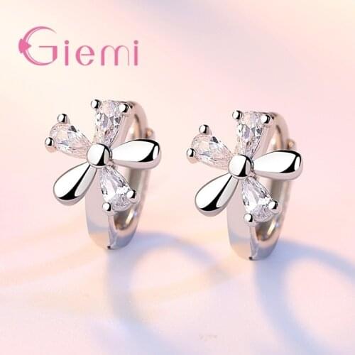Hot Promotion 925 Sterling Silver Trendy Flower Shape Hoop Earrings for Women Girls Elegant Shiny CZ Zircon Hoop Brincos