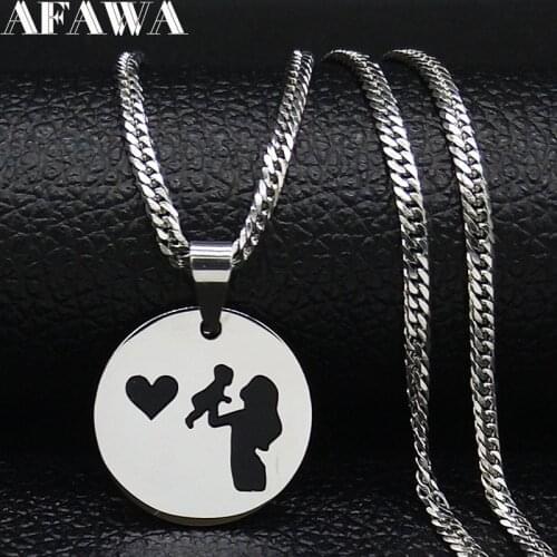 Mom Baby Stainless Stee Necklace for Women Silver Color Necklaces & Pendants Jewelry cadenas mujerMothers Day Gift N1743S01