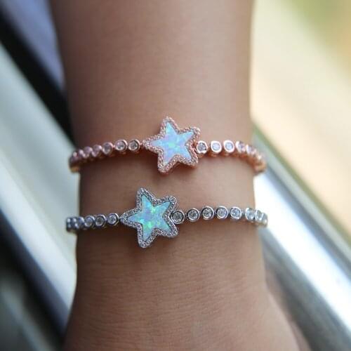 Star white fire opal stone tennis cz chain high quality fashion women gift jewelry bracelet