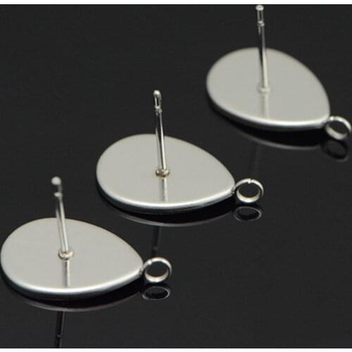10pcs Silver Teardrop Ear Posts 10x14mm Stainless Steel Geometric Waterdrop Stud Earring Components with Loop