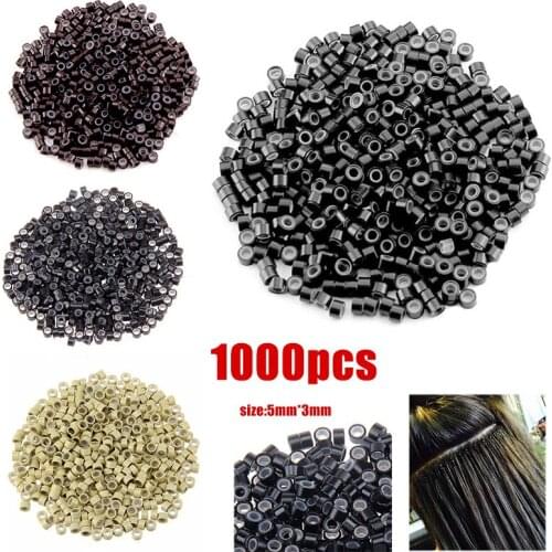 1000pcs/pack 5*3*3mm Aluminum Silicone Bead Tubes Hair Extension Micro Rings Loops Beauty Salon Accessories Styling Tools