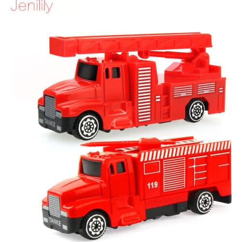 2pcs/Set Diecast Mini Alloy Construction Vehicle Engineering Car Alloy Water Tank Fire Truck Toys Ladder Truck Children Kid Toy