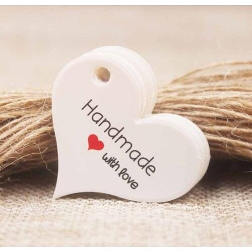 200pcs New design kraft/white Handmade tag,paper vintage red heart Handmade gift tag products swing Handmade with love hang tag