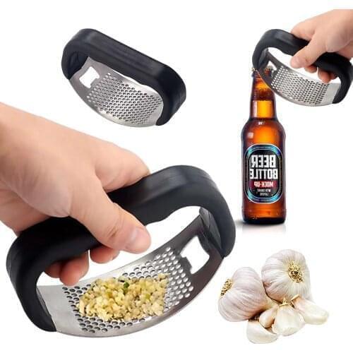 2in1 Stainless Steel Garlic Press Crusher Chopper Bottle Opener Kitchen Gadgets Manual Garlic Presser Cooking Accessories 2